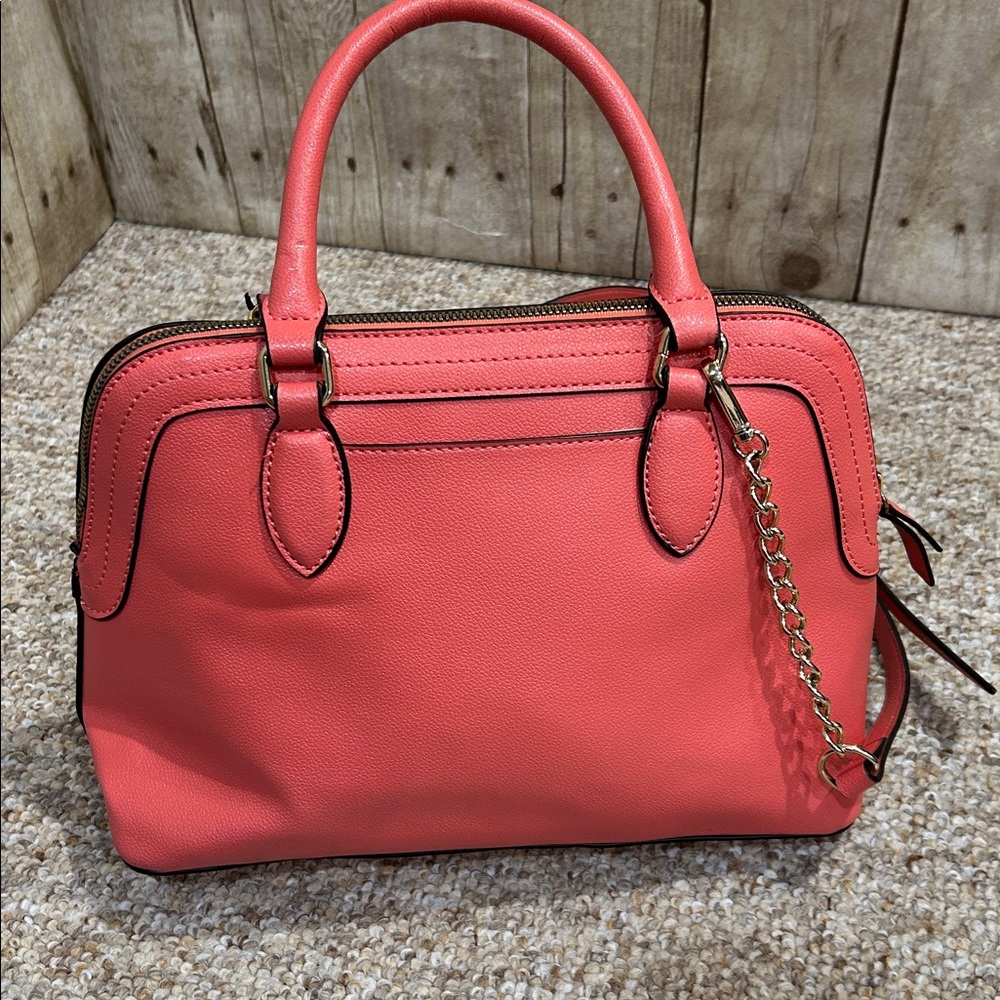 Nine West Vibrant Coral Satchel/ Crossbody Bag detachable adjustable strap - Picture 5 of 11